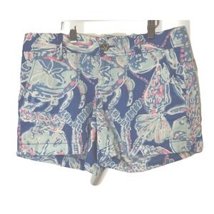 Lilly Pulitzer Callahan Shorts Womens 4 Blue Pink Crab Sea Life Print Cotton 5in